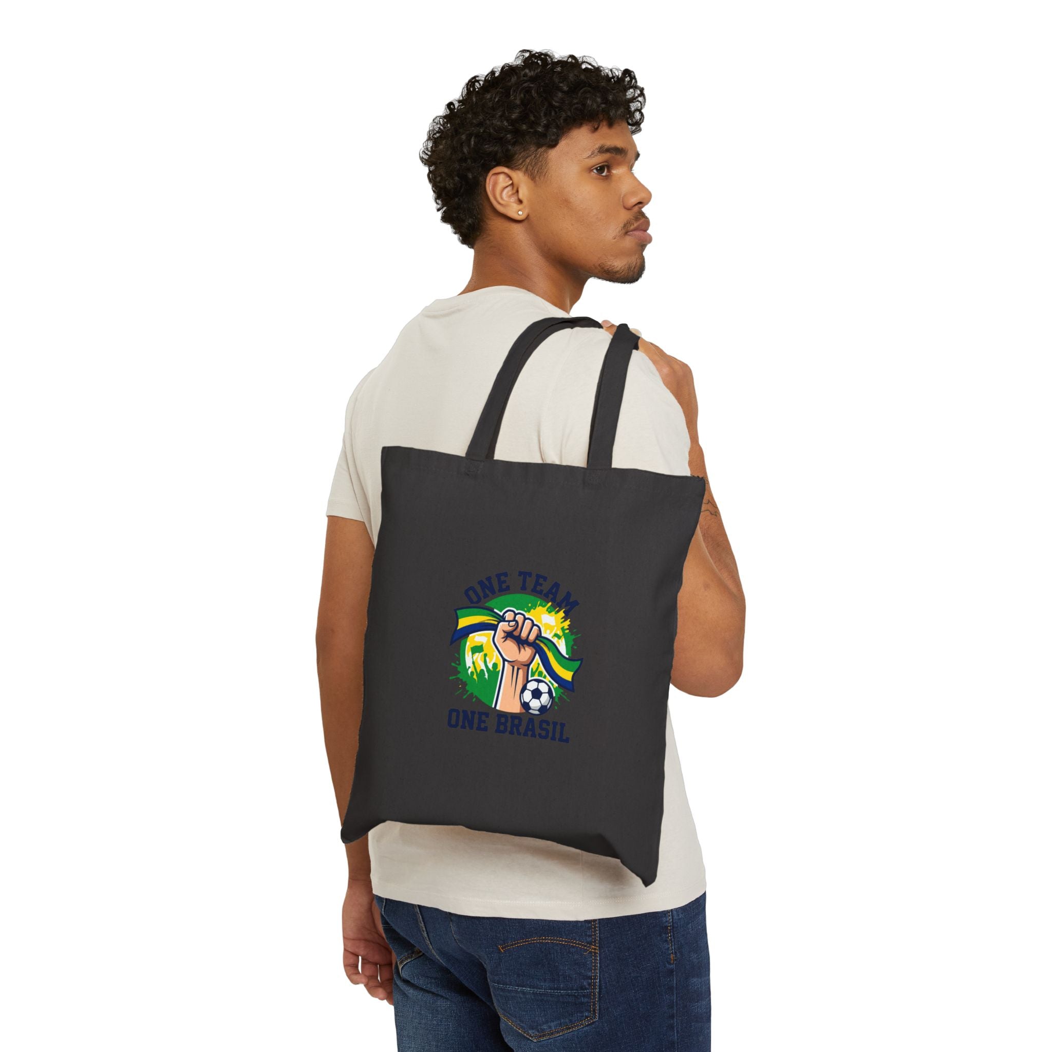 One Team One Brasil Tote, country pride retro soccer, supporters flag-inspired