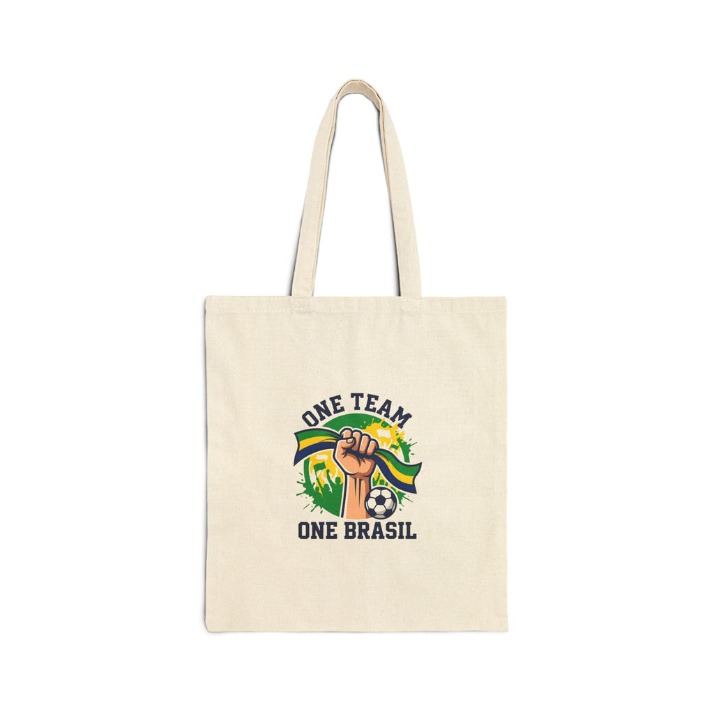 One Team One Brasil Tote, country pride retro soccer, supporters flag-inspired