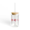 16oz Floral Sipper Glass with Bamboo Lid — Pink Tropical Flowers